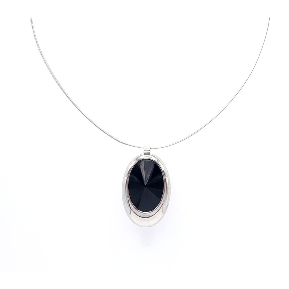 Silver‎ Wire Necklace Black Pendant